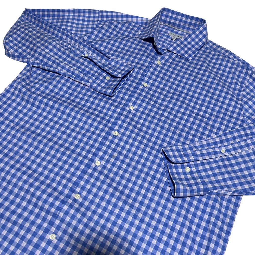 Peter Millar Button Down Shirt Mens XL Blue Gingham Plaid Long Sleeve Pocket